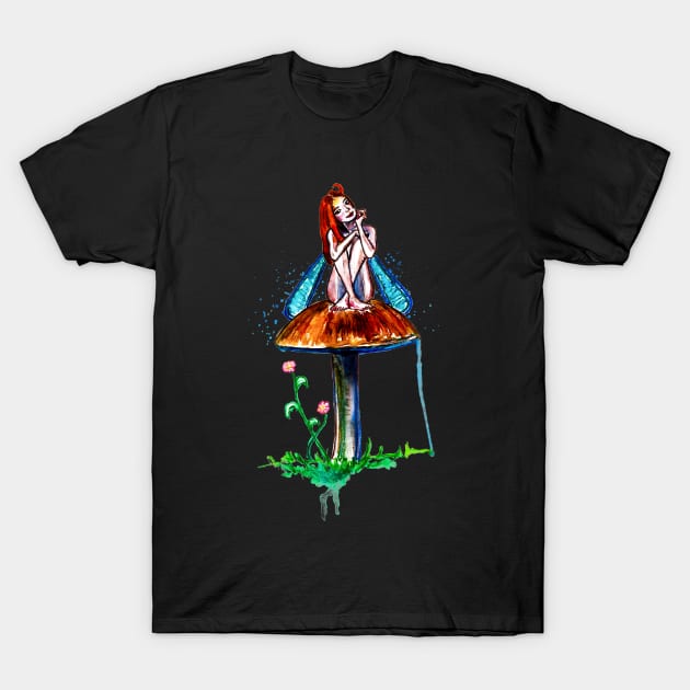 Mushroom Fairy and flowers T-Shirt by beaugeste2280@yahoo.com